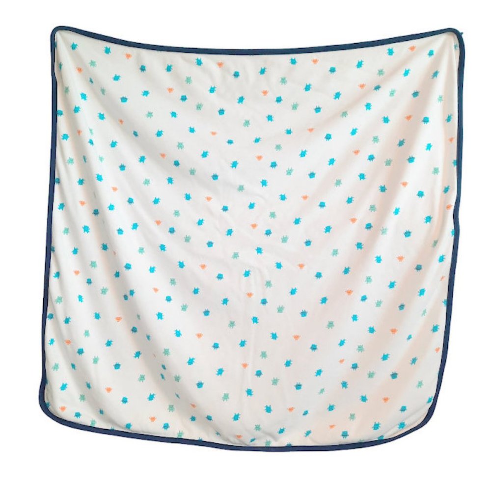 Carter's Child of Mine Monsters Swaddle Receiving White & Blue Blanket 26" X 28"